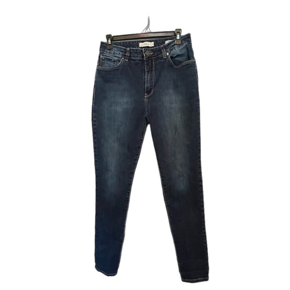 Beija-Flor Women’s Blue Denim Skinny Jeans, Button Zip Closure, 5-Pocket, size 6